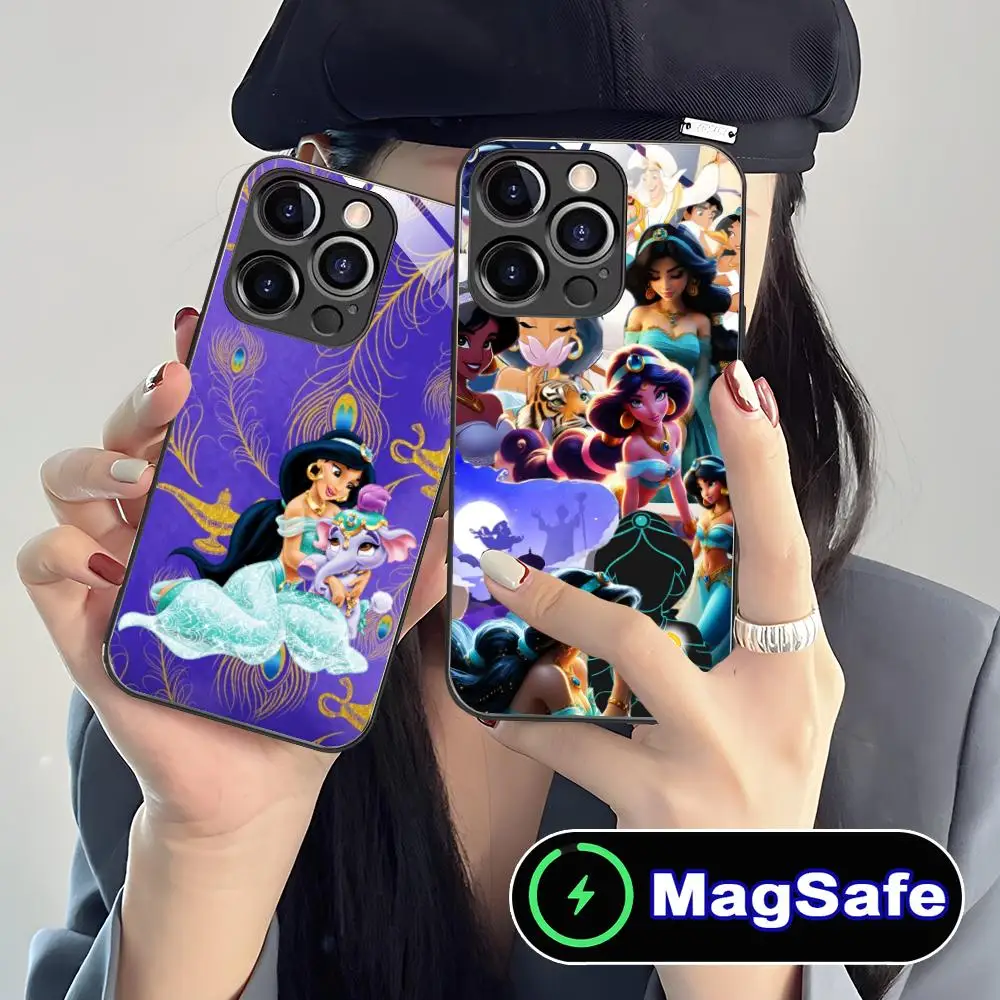 

Чехол для телефона Princess A-Jasmine для iPhone 17 16 15 14 13 12 11 Air Pro Max Plus Mini MagSafe, стеклянный, цветной, красивый