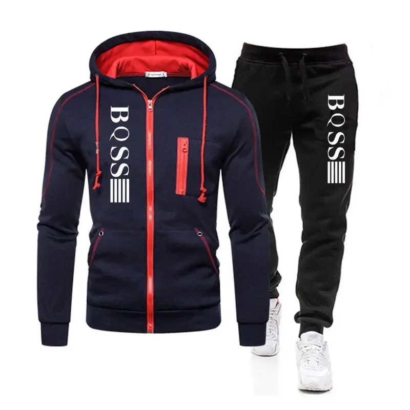 New Brand Men\'s Clothing Sweatshirt Suit Fall Winter Zipper Suit Hooded Sweater Pants Men\'s Tracksuit Cardigan Two Piece Set