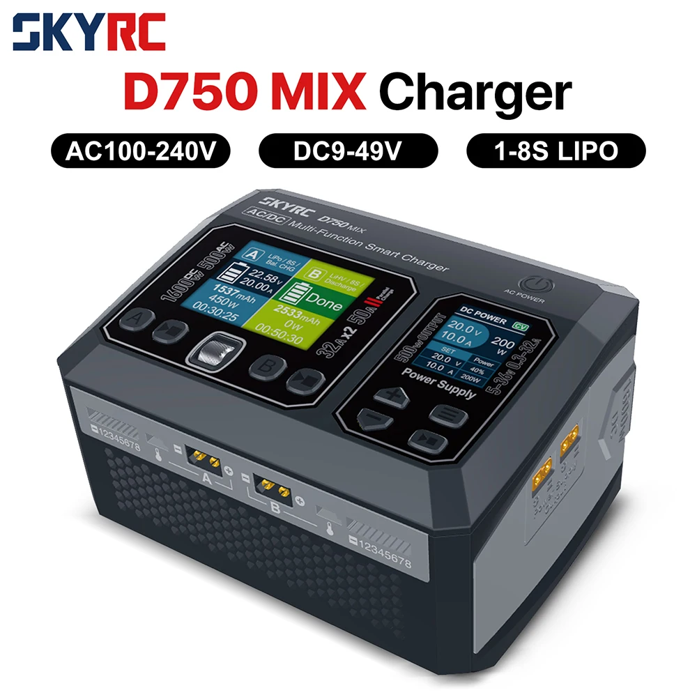 

NEW SKYRC D750 MIX Charger AC500W DC1600W 8S Lipo For LiPo/LiFe/Li-ion/LiHV/NiMH/NiCd/Pb