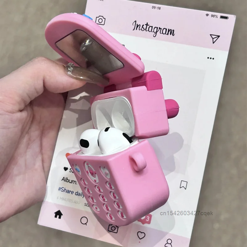 Hello Kitty Cute Flip Cover Mirror Unique Design Bluetooth Wireless Headset Case For AirPods 1 2 3 Generation Pro Earphone Cover