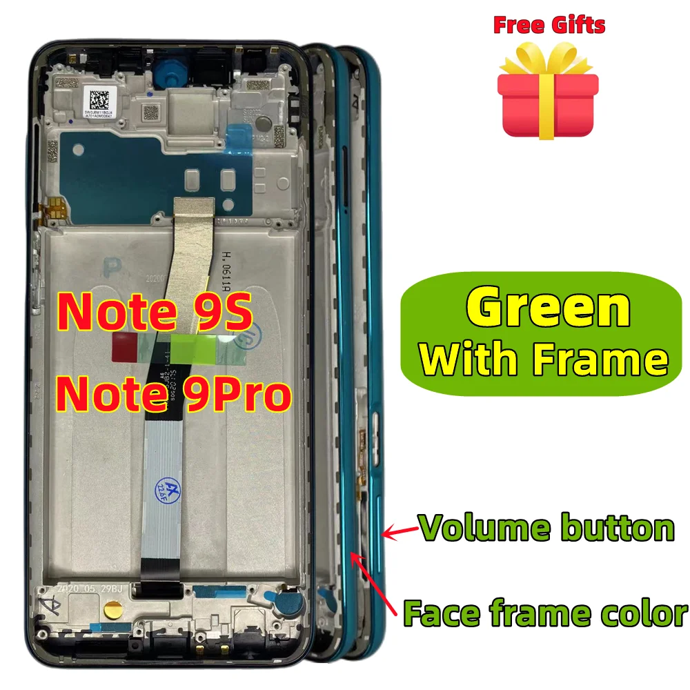 LCD Touch Screen Digitizer Assembly Replacement Parts with Frame, Original Xiaomi Redmi Note 9S 9 Pro, M2003J6A1G