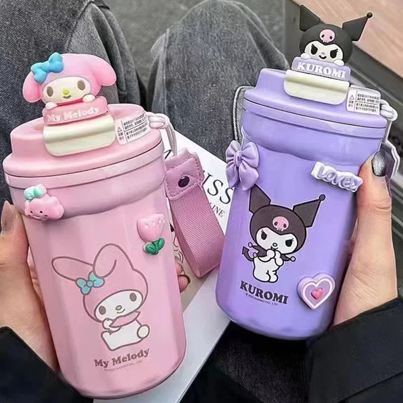 New Sanrio Mymelody Kuromi Cinnamoroll Stainless Steel Coffee Cup Travel Thermal Mug Leak-Proof Thermos Bottle Insulated Cups