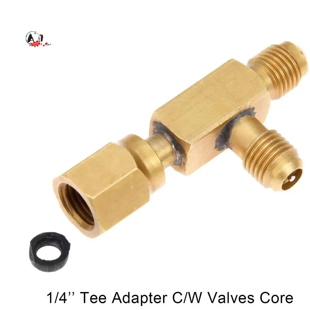 

A10E-Air Conditioner Ball Valve 1/4 Inch SAE Adapter And 1/4 Inch Valves Core Quick Coupler Access Tee,For R134A Refrigerant