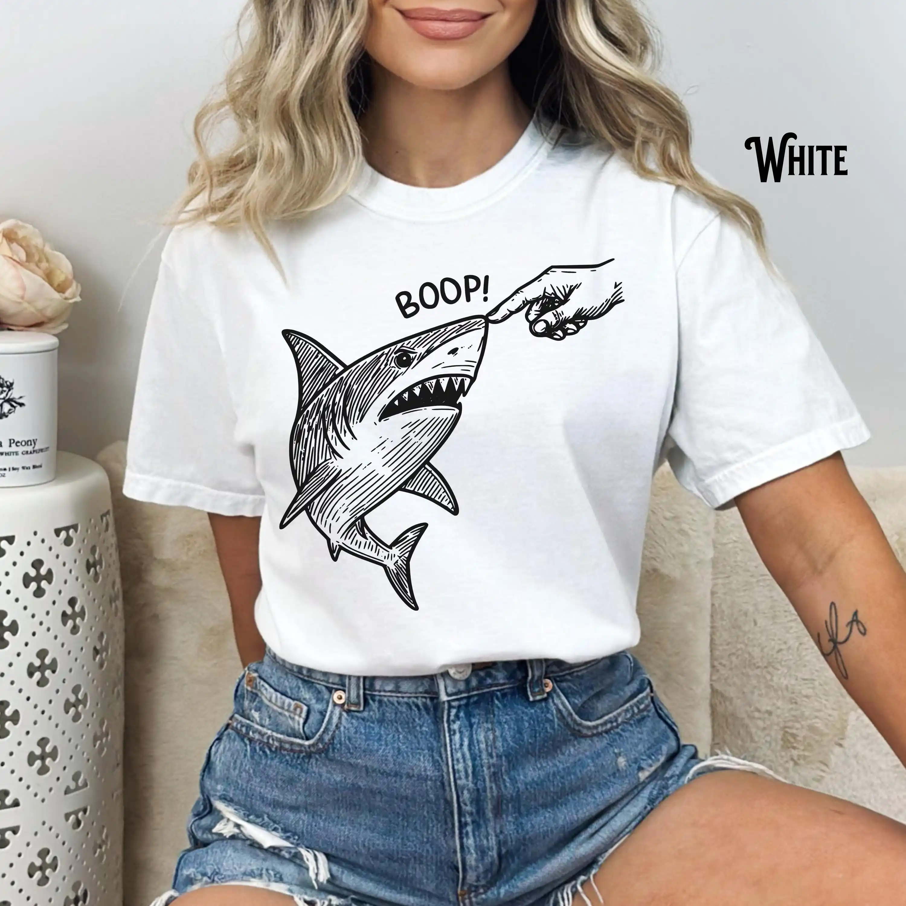 Boop Shark T-Shirt, Unisex Tee, Funny Meme, Surf, Beach, Ocean, Sea Life, Nose Gift Tee T-shirt
