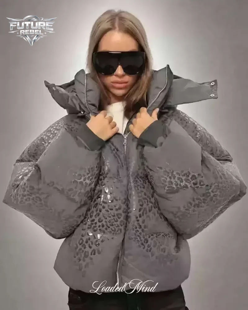 Women Water Activated Leopard Print Puffer Jacket Hooded Winter Warm Thick Coat Y2K Streetwear Waterproof Short Outerwear New