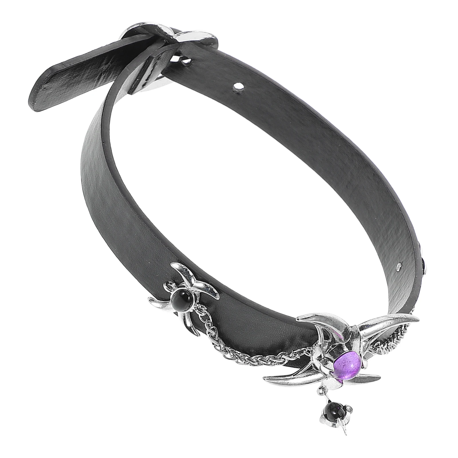 

Neck Belt Necklace for Women Gothic Collar Adjustable Alloy Pendant Stylish Spooky Jewelry PU Necklaces
