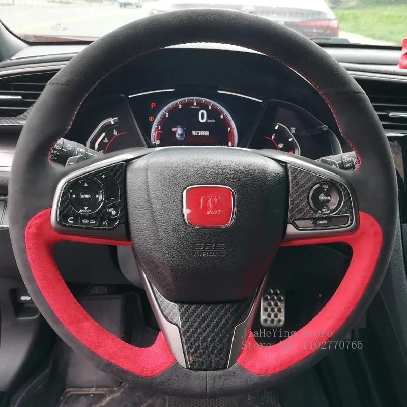 

For Honda Civic 11th 10th Civic9th Interior Hand-sewn Black Red Suede Car Steering Wheel Cover Modified Accessories