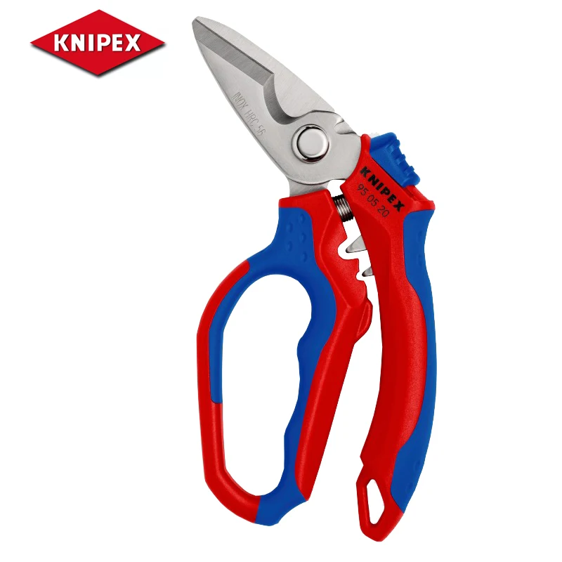 

Ножницы электрики Knipex Угловые с обжимной зоной, нержавеющая сталь, режущая кромка, красный и синий 95 05 20 SB