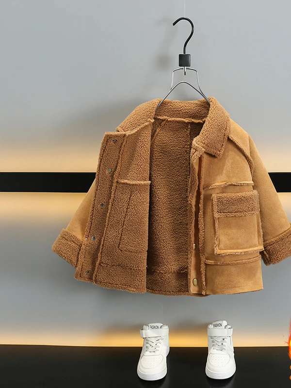 

Cool Autumn Winter Coat for Boys Fce Lined Woolen Jaet Trendy Youth lin Decorative Button Stand Fit Thi Warmth