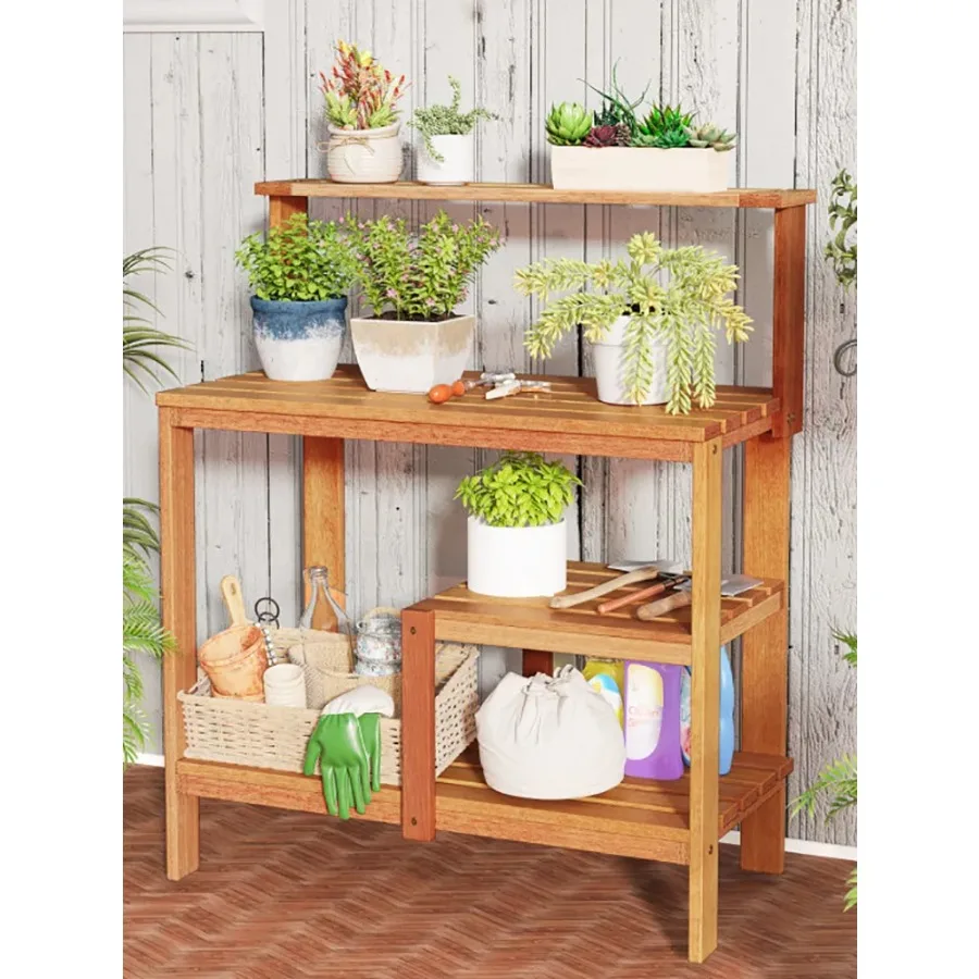 

1PC Outdoor Garden Potting Wood Planting Workstation with Open Shelves