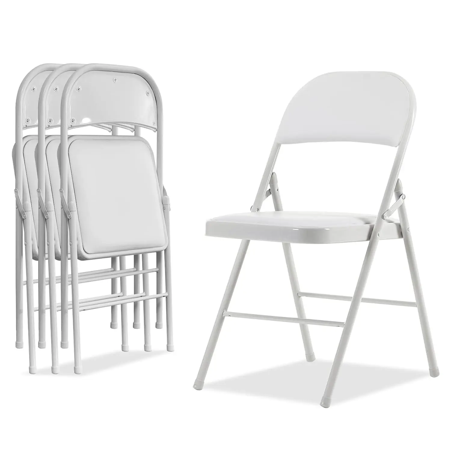

4 Pack White Folding Chairs with Padded Seats Portable Stackable Commercial Outdoor Indoor Use Steel Frame Customized