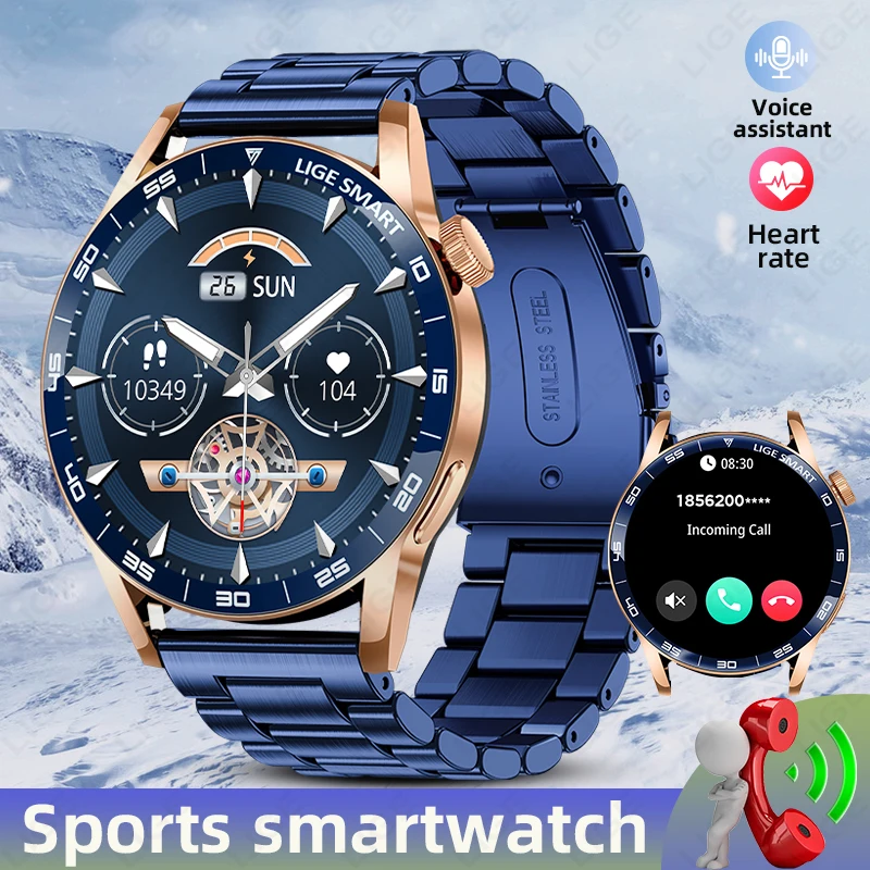 

LIGE Smart Watch Voice Assistant Weather Forecast Magnetic Charging Waterproof Music Control Men Smart watchs For Android IOS