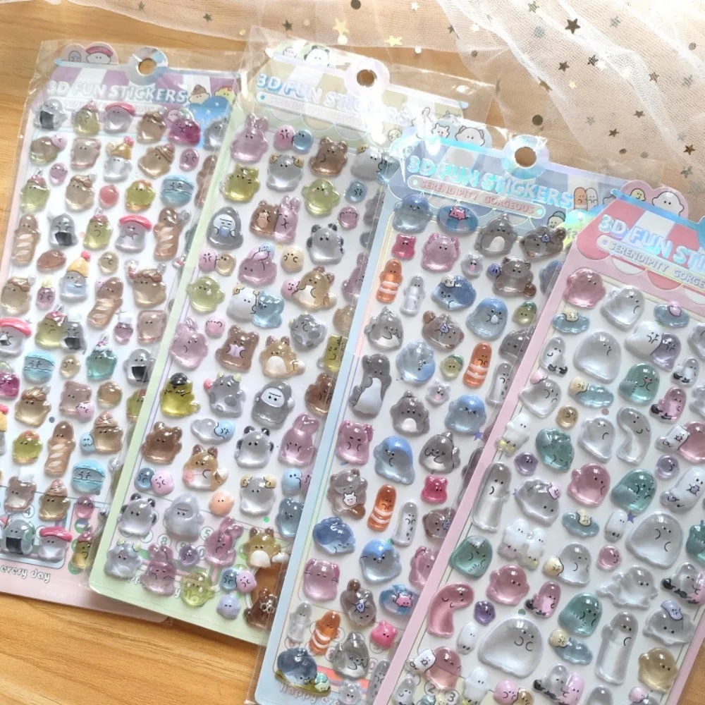 

4-Piece Kids' Cartoon Cute Soft Ghost 3D Stickers - Adorable 3D Decor Decals for Phones, Notebooks