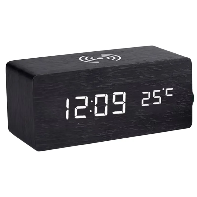 -A25M LED Clock Bedside Clock With Wireless Charging With Time, Date,Temperature For Office
