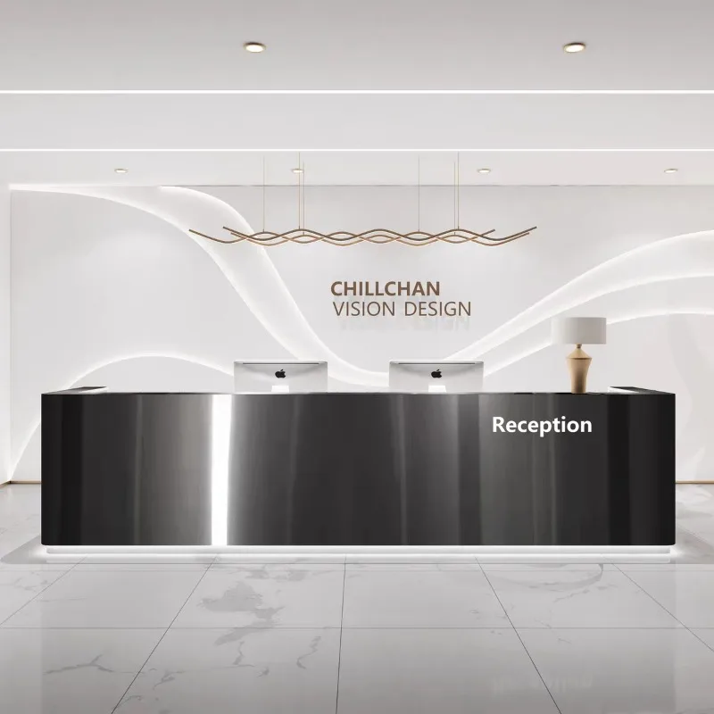 

Restaurant Front Desk Reception Counter Silver U Shape Long Reception Desks Beauty Salon Clinic Mostrador Recepcion Furniture