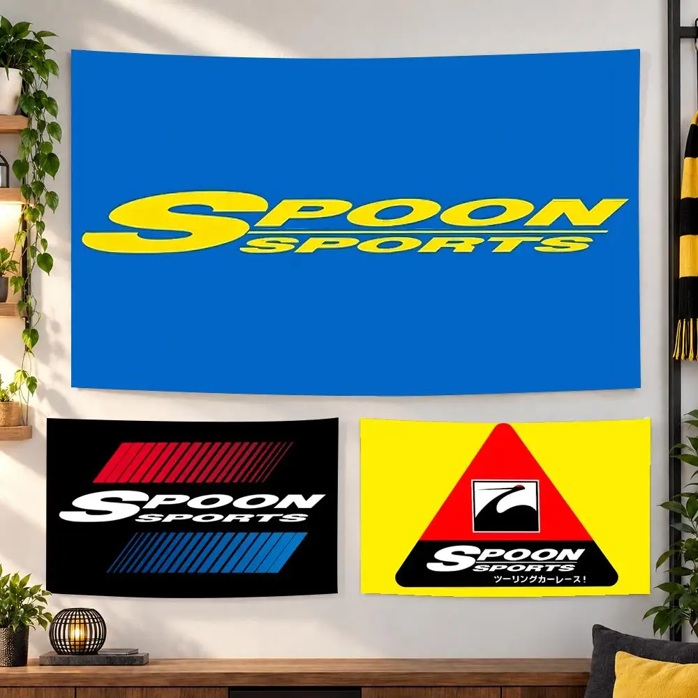 Spoons Sports JDM Racing Car Tapestry Custom Living Bedroom Party Dormitory Interior Wall Bohemian Decoration Attached Clip