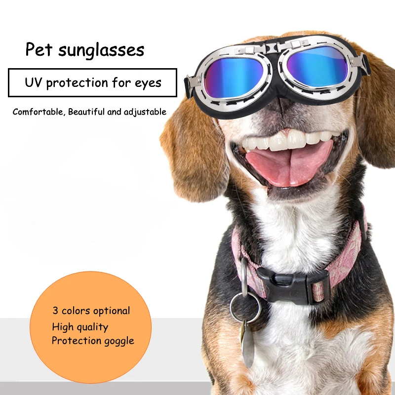 

Солнцезащитные очки для собак, с УФ-защитой, регулируемый ремешок, ветрозащитные солнцезащитные очки для собак, подходят для очков средних и больших питомцев