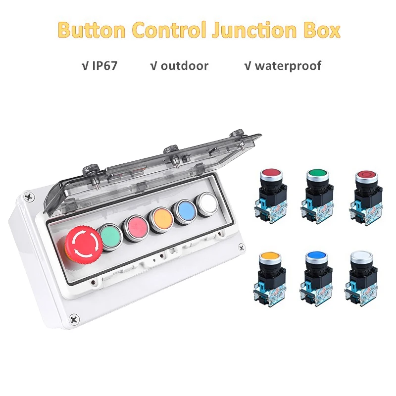 6 Self-resetting Button Switches IP67 Outdoor Waterproof Box With Visible Transparent Protective Window Cover Emergency Stop