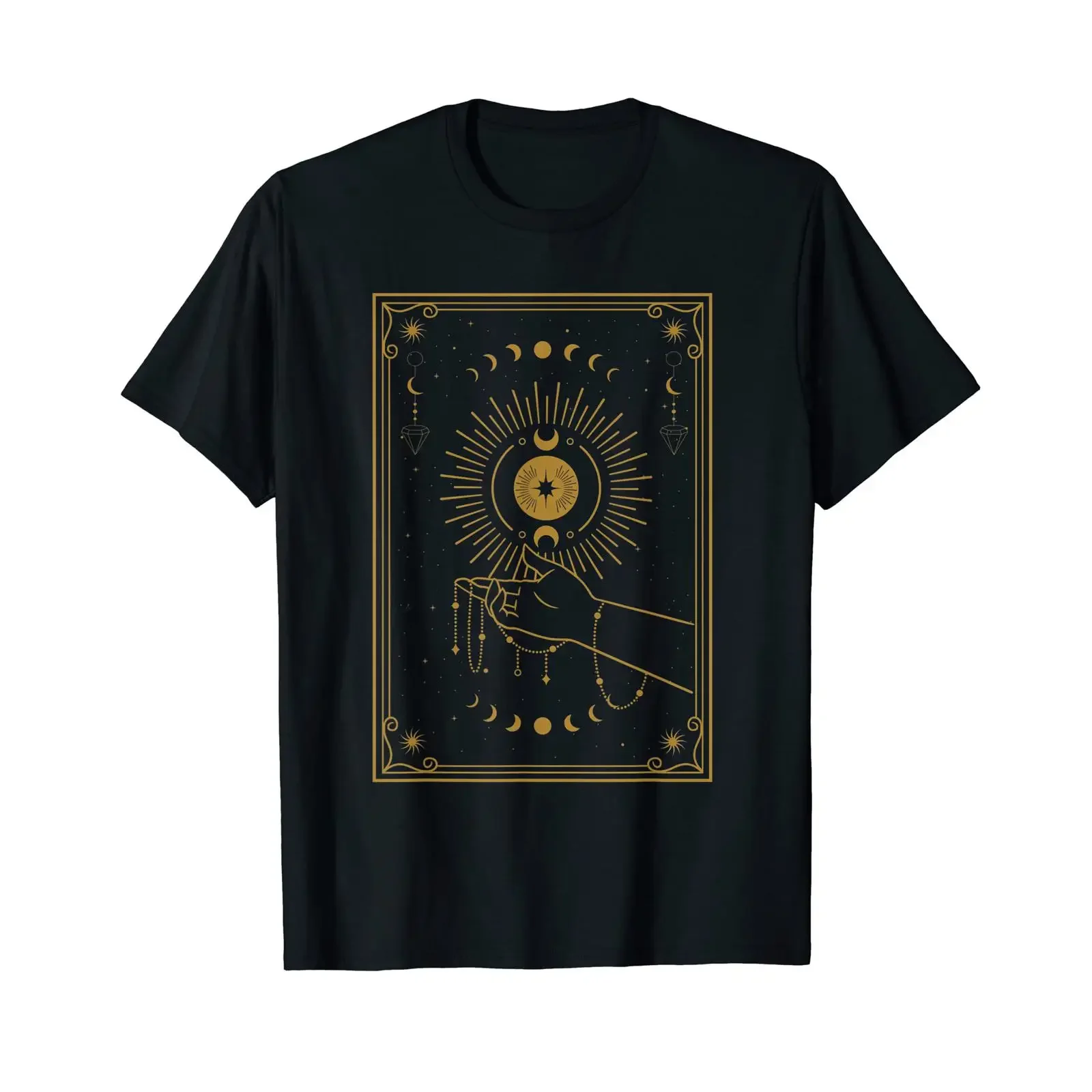 Gothic Symbol Moon Phases Tarot Card Esoteric T Shirt black vintage Washed Slightly Stretched Unisex Top For Everyday Wear