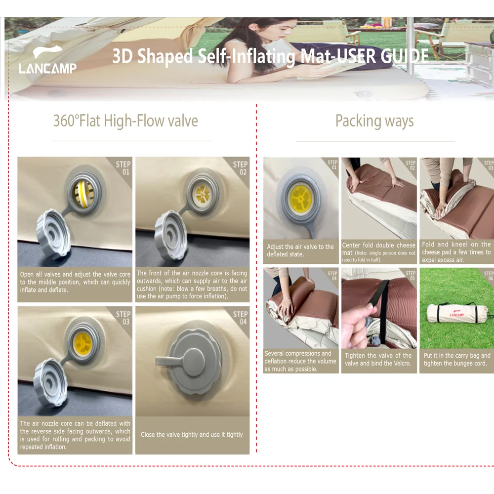 Mata kempingowa 3D z TPU, dmuchana, gruba, podwójna, samopompująca się, komfortowa mata kempingowa z pianką.
