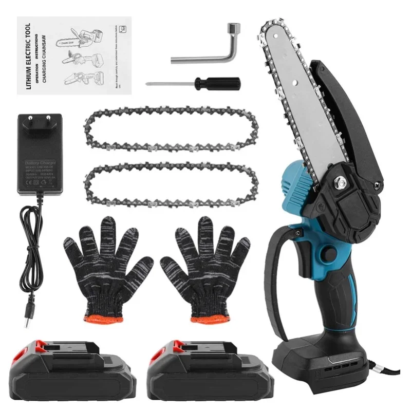 Mini-Kettensäge 6 Zoll, 18V Akku-Kettensäge mit 0-130 ° Drehbare Schutzblende, Komfortgriff, starker Motor für Baumbeschneidung