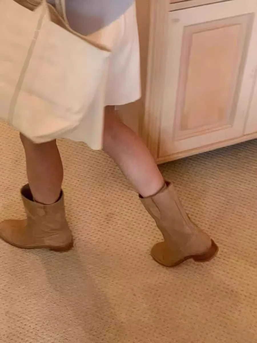 

Мягкие замшевые ботинки с круглым носком до середины икры, гладкие рыцарские ботинки на каблуке из натуральной кожи, молодежные всесезонные ботинки в Корейском стиле