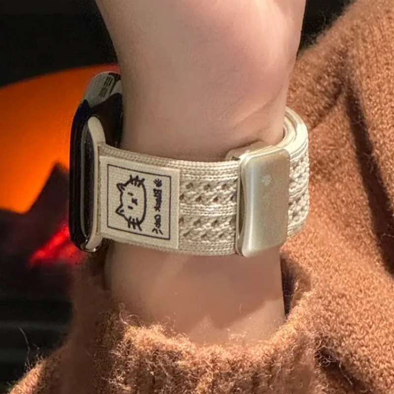 Correa magnética de gato bonito de Corea para Apple Watch Series S10 9 8 7 6 5 SE 38 40 41mm 42mm 44mm 45mm 46mm 49mm correa de nailon para mujer