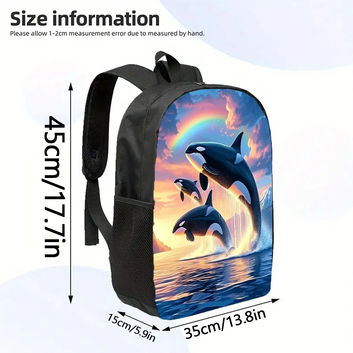 

1pc, Orca Double Shoulder Bag, Large Capacity 17-Inch Casual Laptop Backpack with Water Bottle Holder - Lightweight Durable Scho
