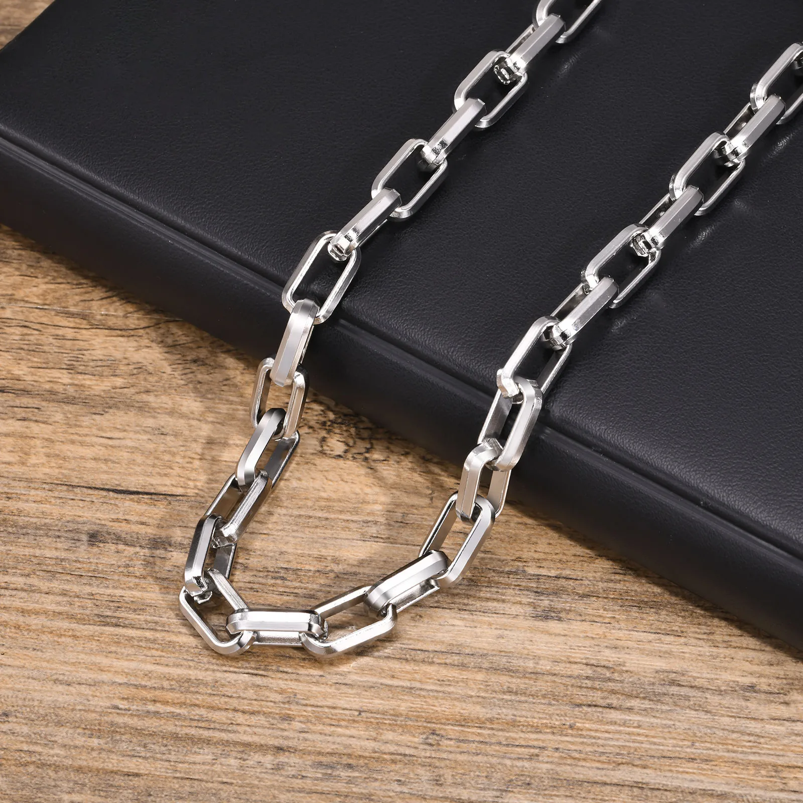 Bold Rectangle Mens Necklaces,Stainless Steel Square Chain Collar,Cool Stylish Jewelry Gifts for Boys