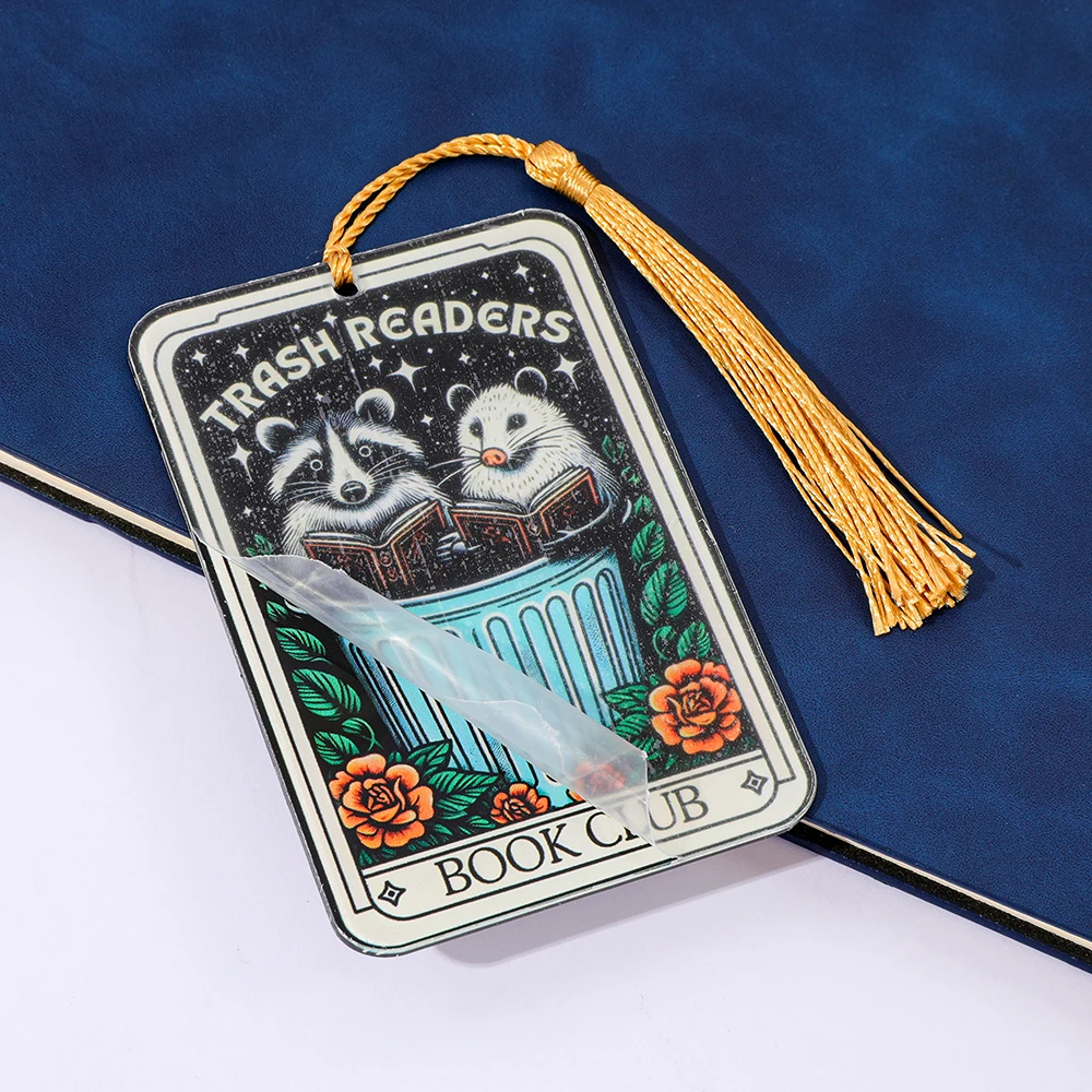 Trash Readers/Book Club "Raccoon and opossum Tarot style bookmark - humorous animal reading accessory.