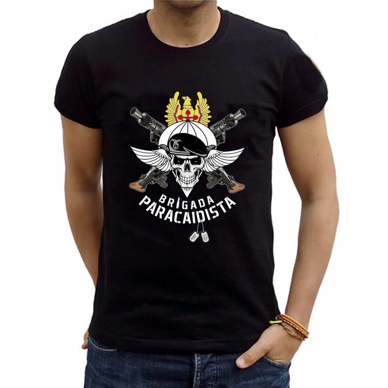 

Crossed MG42 Machine Gun Skull Spanish Paratrooper Brigade T Shirt. 100% Cotton O-Neck Casual T-shirts Loose Top New Size S-3XL