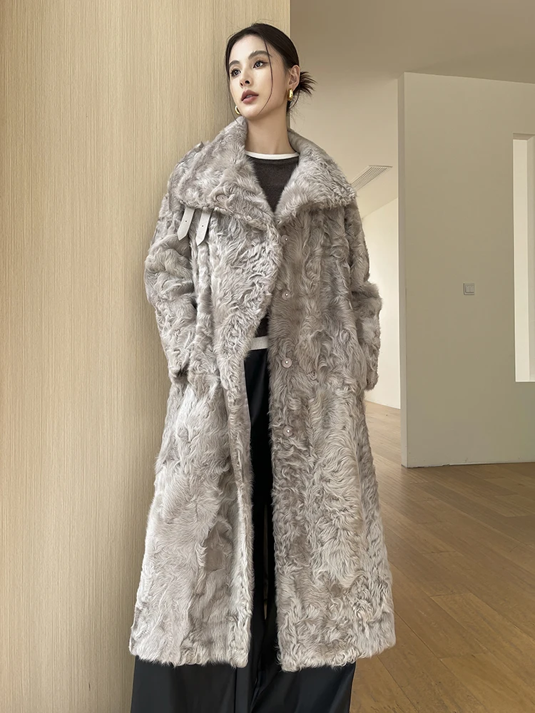 

High-end Luxury Natural Lamb Fur Long Furry Jackets for Women 2026 New Simple Casual Winter Genuine Leather Real Fur Coat