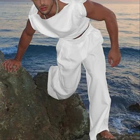 Conjuntos para hombre INCERUN, camisetas sin mangas plisadas de Color sólido y pantalones, conjuntos de dos piezas, ropa de calle holgada, trajes de moda para hombre 2025