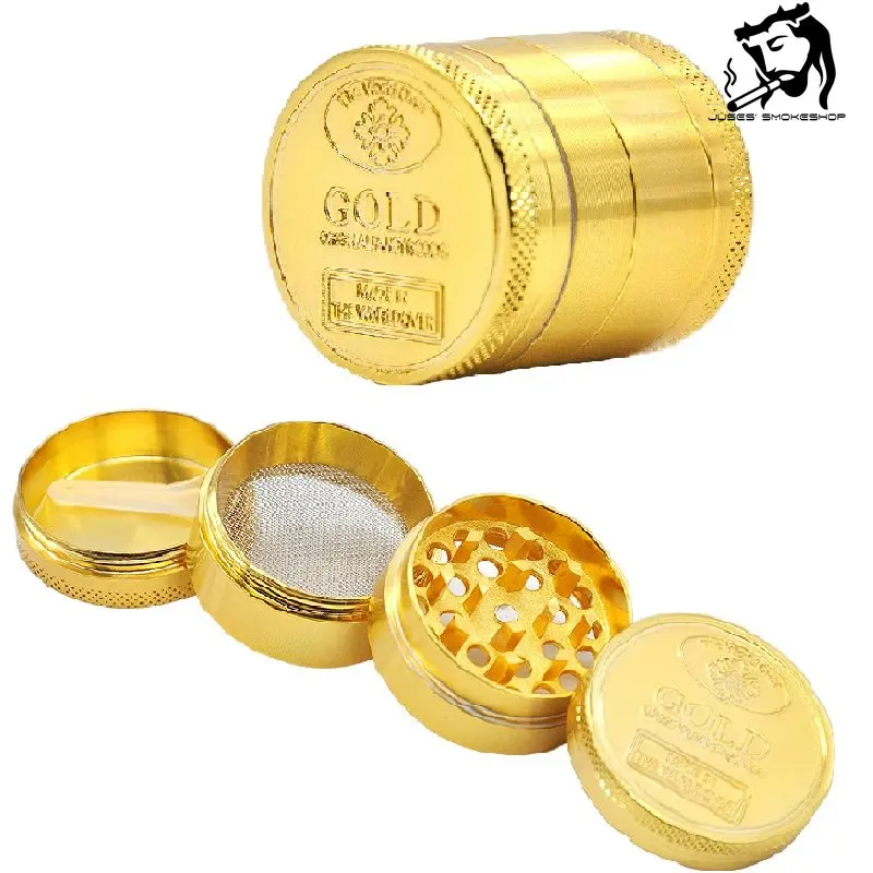 

JUSES' SMOKESHOP Gold Coin Dry Herb Grinder 40mm 4 Layers Metal with Filter Screen Herbal Tobacco Crusher Smoking Accessories