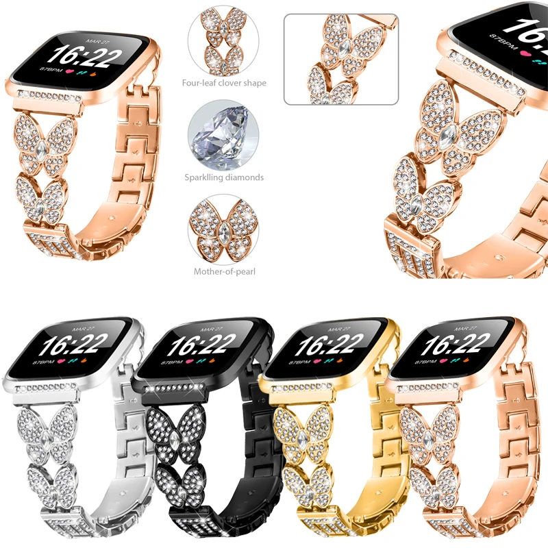 Fitbit Versa/Fitbit Versa Lite 용 다이아몬드 금속 스트랩 Fitbit Versa 스마트 시계 액세서리 용 금속 밴드 시계 교체