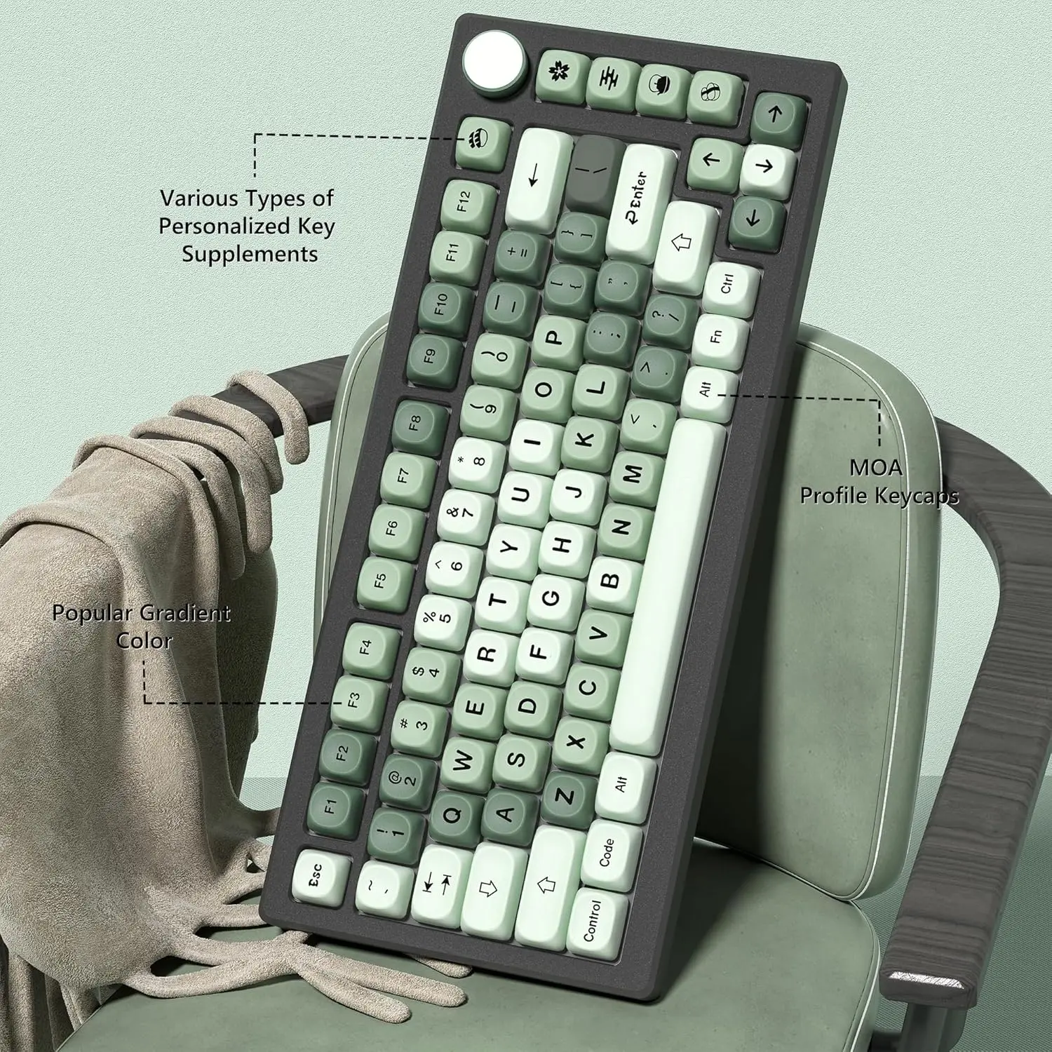 Matcha Green Keycaps 60 65 75 100 Percent  Gradient Set 5 Side Dye Sublimation for Cherry Gateron MX Switches Keyboards  Green