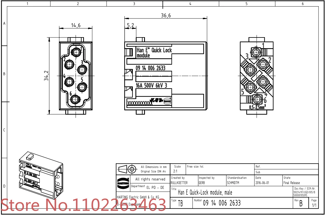 Spot 09140062633 Harting HAN Modular series 2-line 6-way 6-pin module