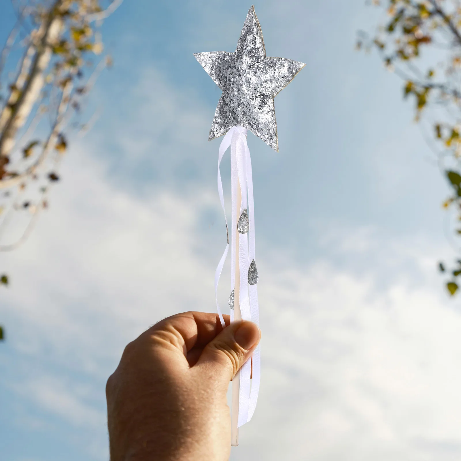 1pc Star-Shaped Fairy Wand Prop For Cosplay Party Stage Performance Lightweight Wood Fairy Stick Decorative Ribbon