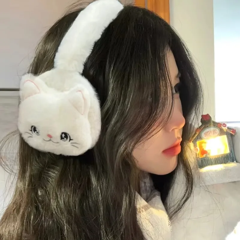Winter Cartoon Cute Cat Plush Ear Muffs Fashion Foldable Fleece Lined Earmuffs Warm Ear Cushions for Women Girls Outdoor Sports