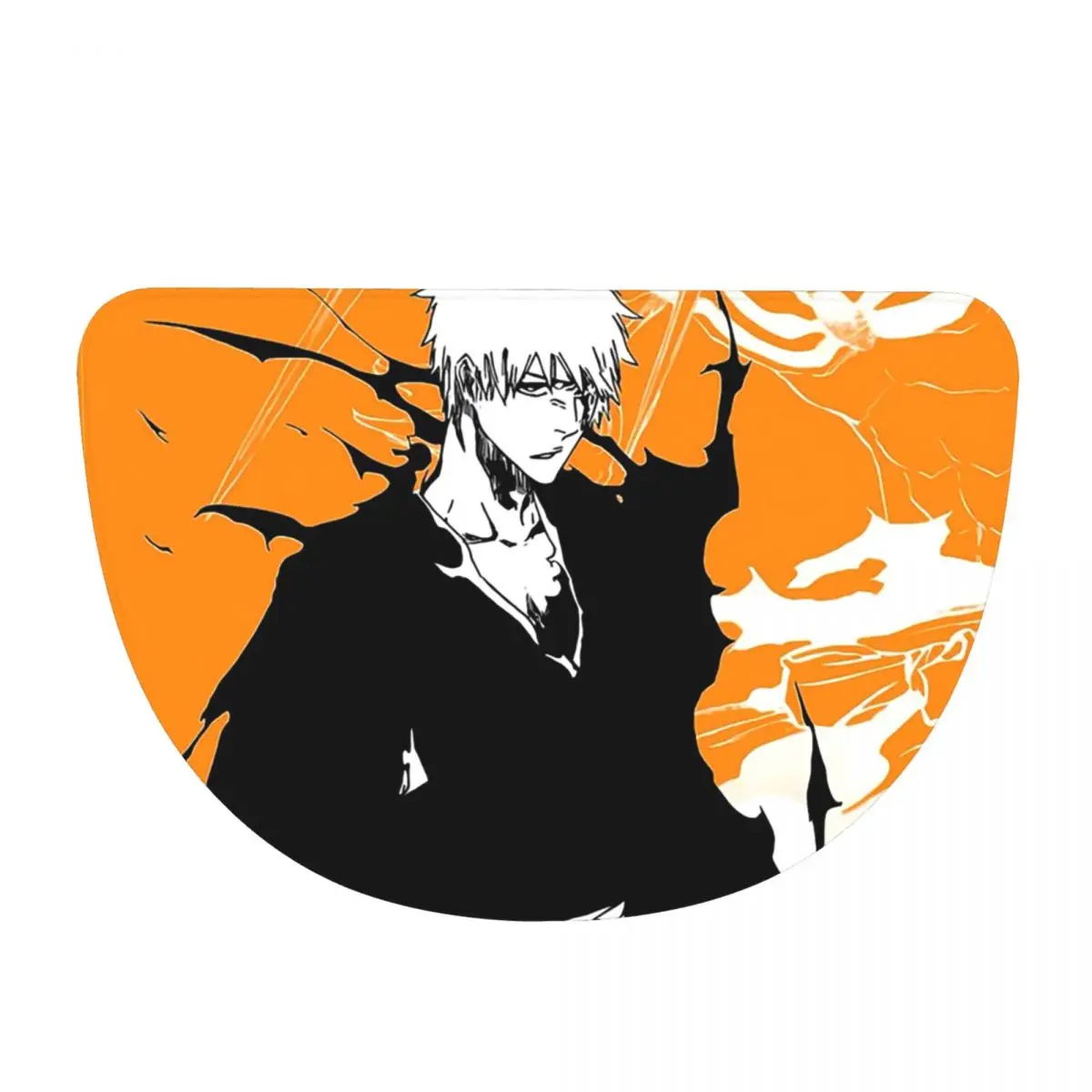 Orange Ichigo Kurosaki Anime Bleach Flannel Half Round Doormat Non Slip Bathroom Mat Absorbent Floor Carpet for Laundry Room