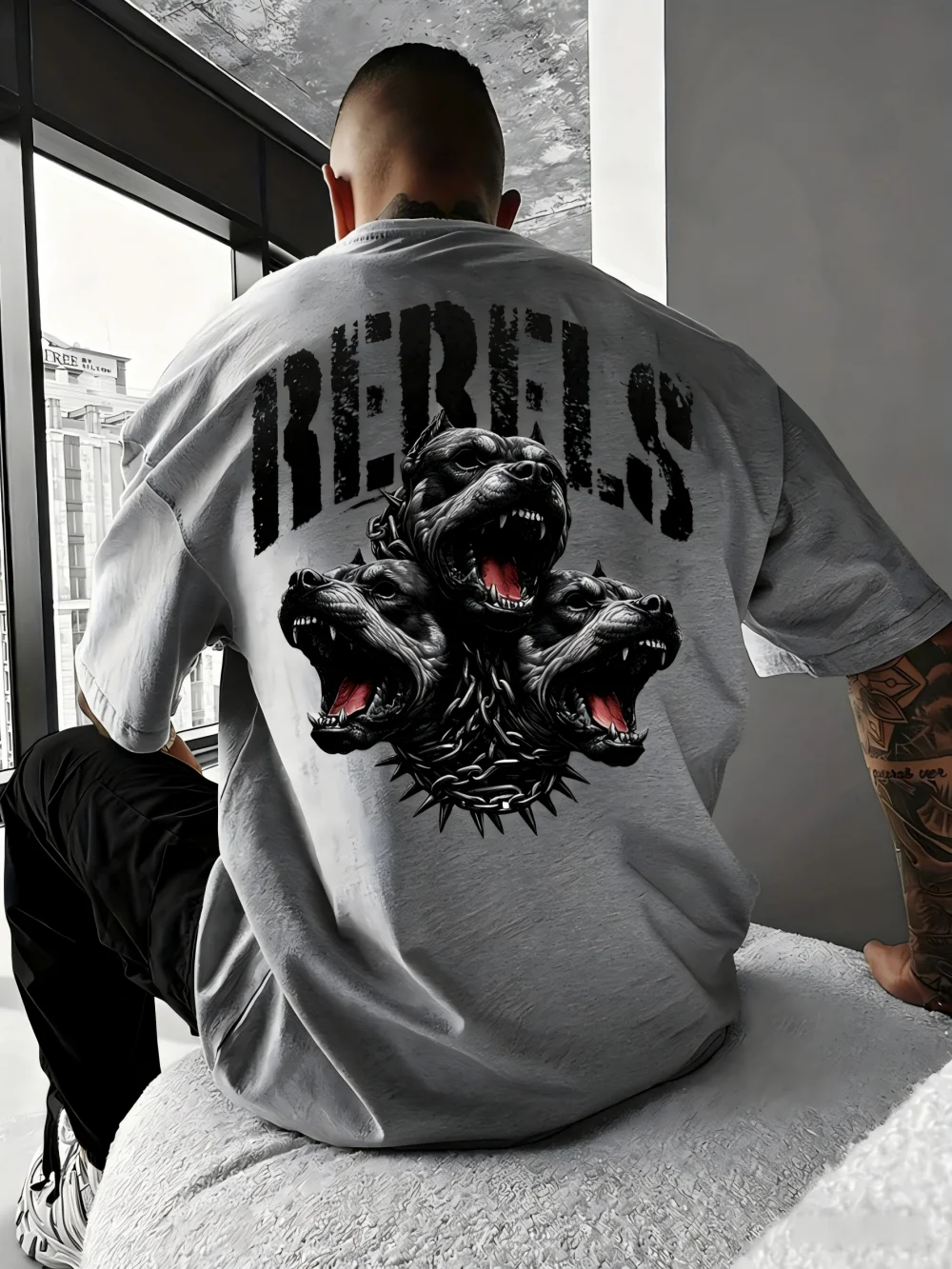 New Fashionable American Men's Summer Hellhound Letter Printed Micro Elastic Breathable Round Neck T-shirt Outdoor Street Top