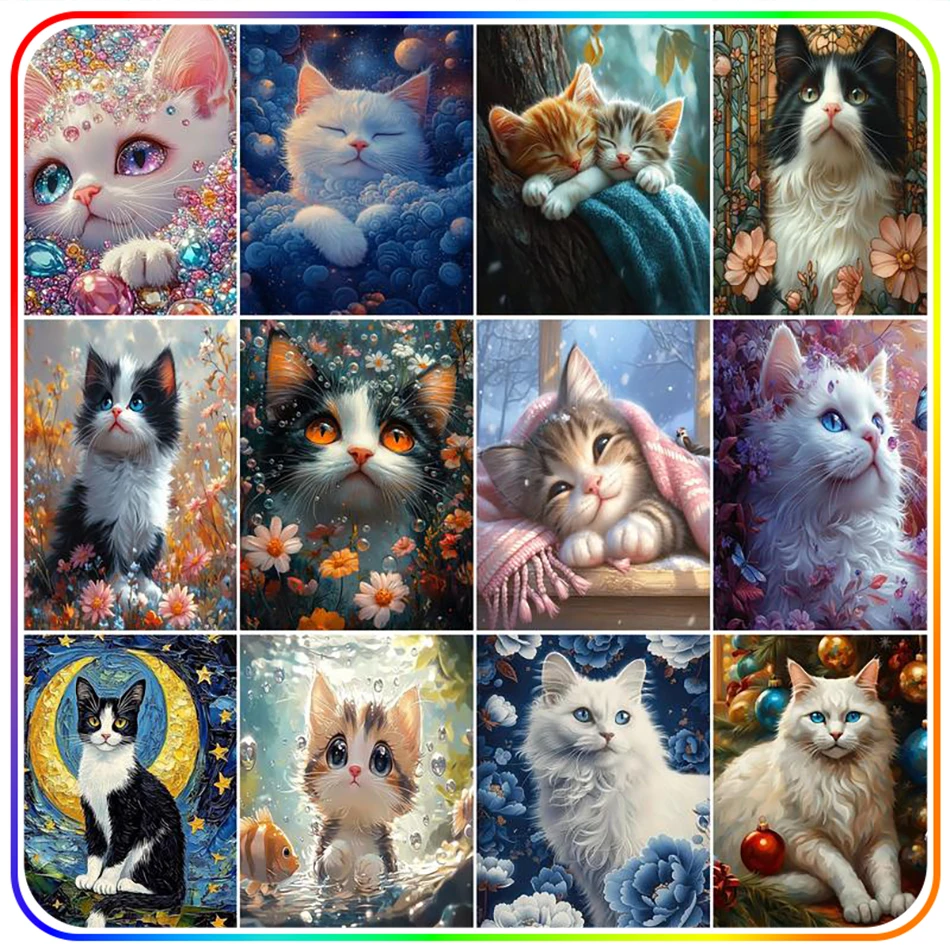 

SDOYUNO 5D Diamond Painting Set Cats Animals Diamond Rhinestones Paintings Diy Crystal Gift Full Square Round Drill Home Decor