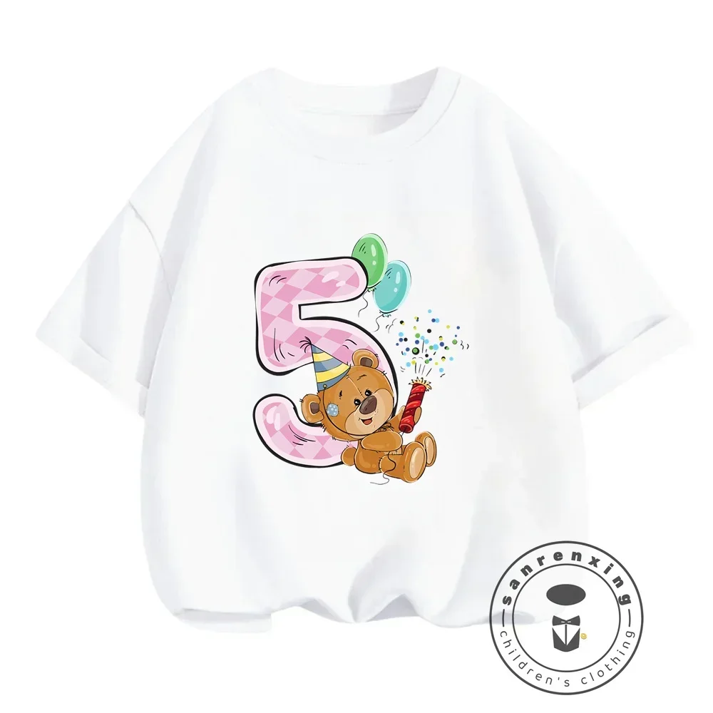 

Disney's Cool Summer Gear! Number and Bear Print T-shirts for Boys and Girls Cute Fashion O-neck Breathable Casual Wear
