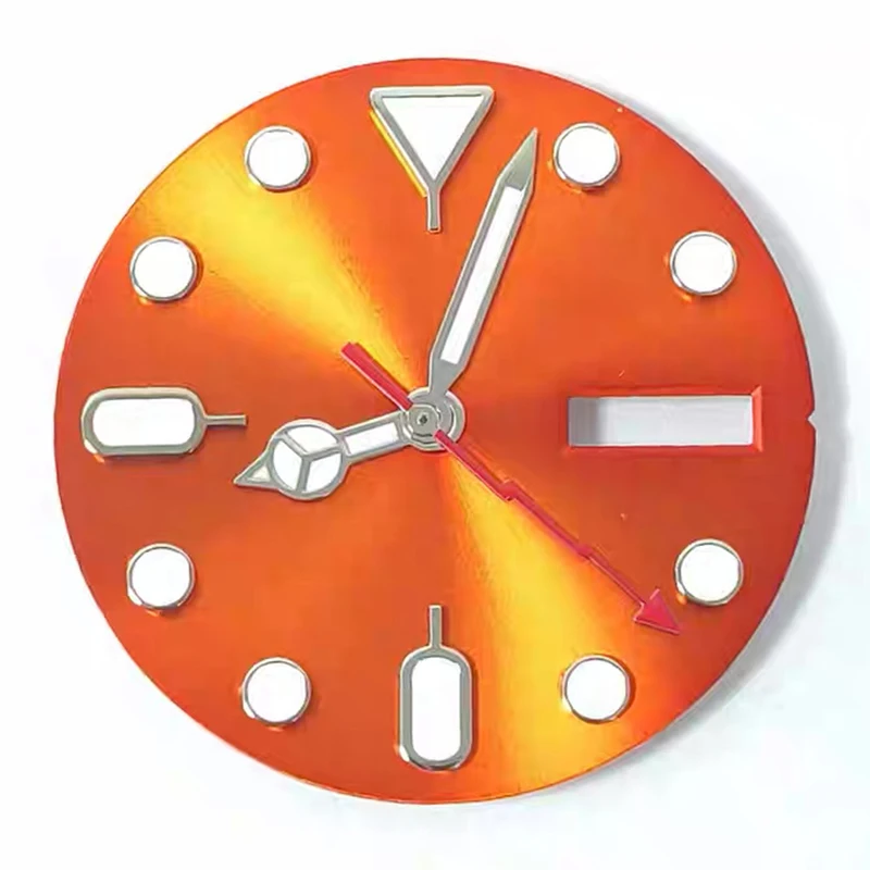 28.5mm Green Luminous Dual Calendar Orange Sunburst Watch Dial+Benz Lightning Hands Watch Accessories Fit NH36 Movement