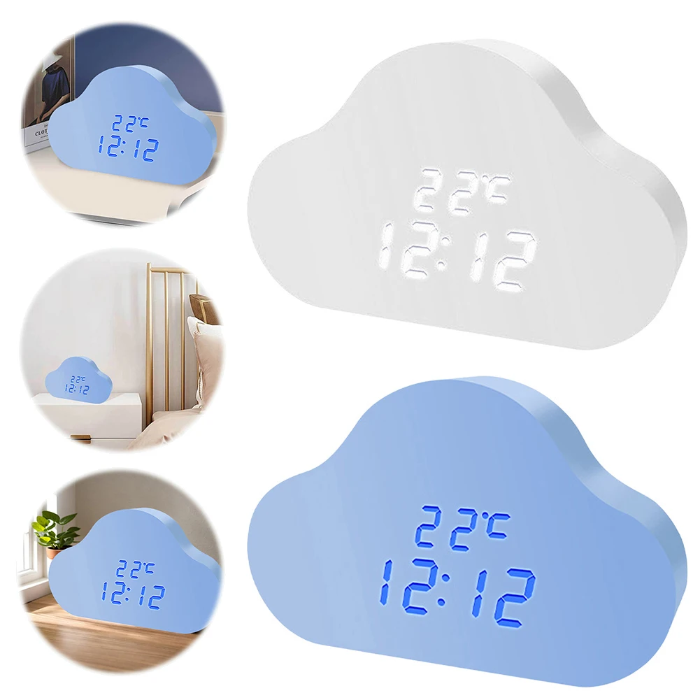 

LED Clouds Alarm Clock Snooze Electronic Clock Voice Control Digital Clock Small Clock with Temperature Display for Home Bedroom