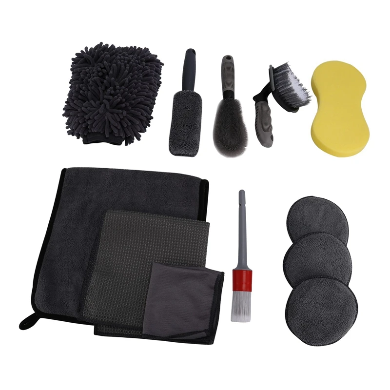 12Pcs Car Grooming Car Wash Glove Polishing Waxing Sponge Wheel Hub Brush Tire Brush Car Cleaning Towel Car Detailing