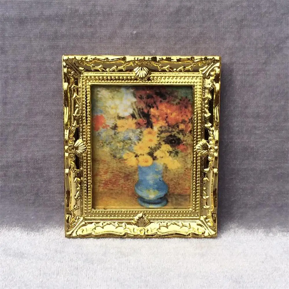 Vintage 1:12 Miniature Framed Photos Oil Painting Toys Doll Accessories Dollhouse Ornament Mural Wall Picture Miniaturas Casa