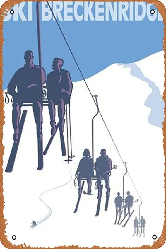 Metal Tin Sign   - Breckenridge, Colorado Ski Lift - Poster Metal Plaque Cafe, Bar, Home Wall Decor