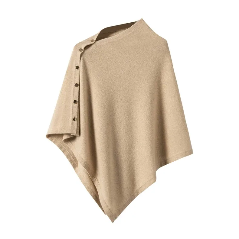 AOSSVIAO 2026 Neue Herbst-Winter-Kollektion Damen Reiner Kaschmir-Schal Einfarbig Warme Strick-Cape-Poncho mit Seitenknöpfen Oberbekleidung – Detail 2