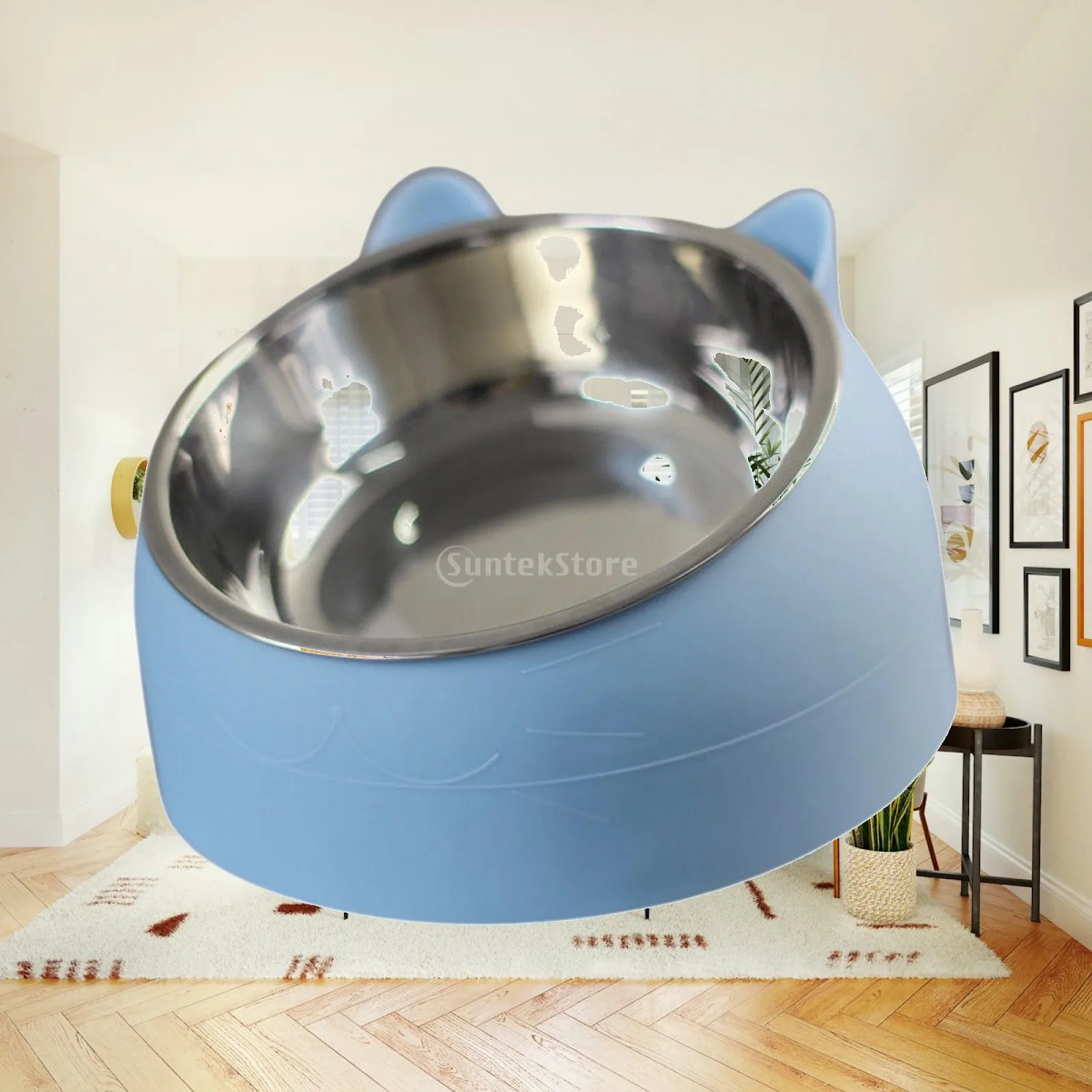 Bols pour chats en acier inoxydable, mangeoire surélevée, plat pour animaux de compagnie, récipient antidérapant pour l'eau, adapté aux chats, chiens, chiots, usage domestique